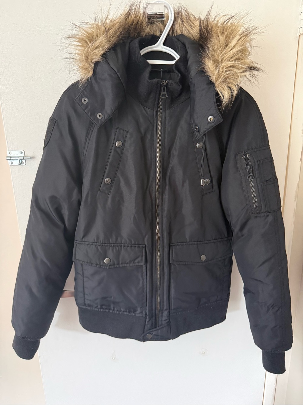 Vintage Y2K Juicy Couture Down Filled Puffer Jacket Faux Fur Hood Black